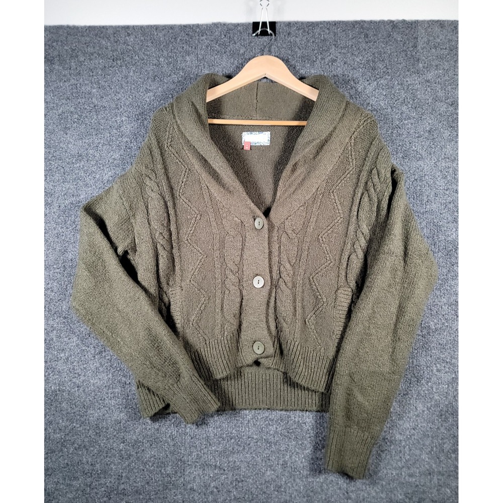 Pilcro and the Letterpress Olive Green Cable Knit Shawl Collar Cardigan Medium